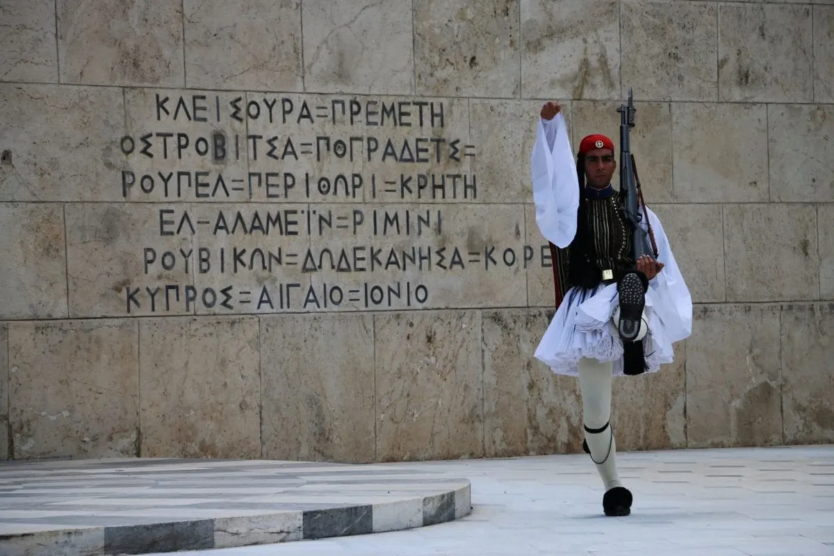 Greek Guard Saluting Parliament Building