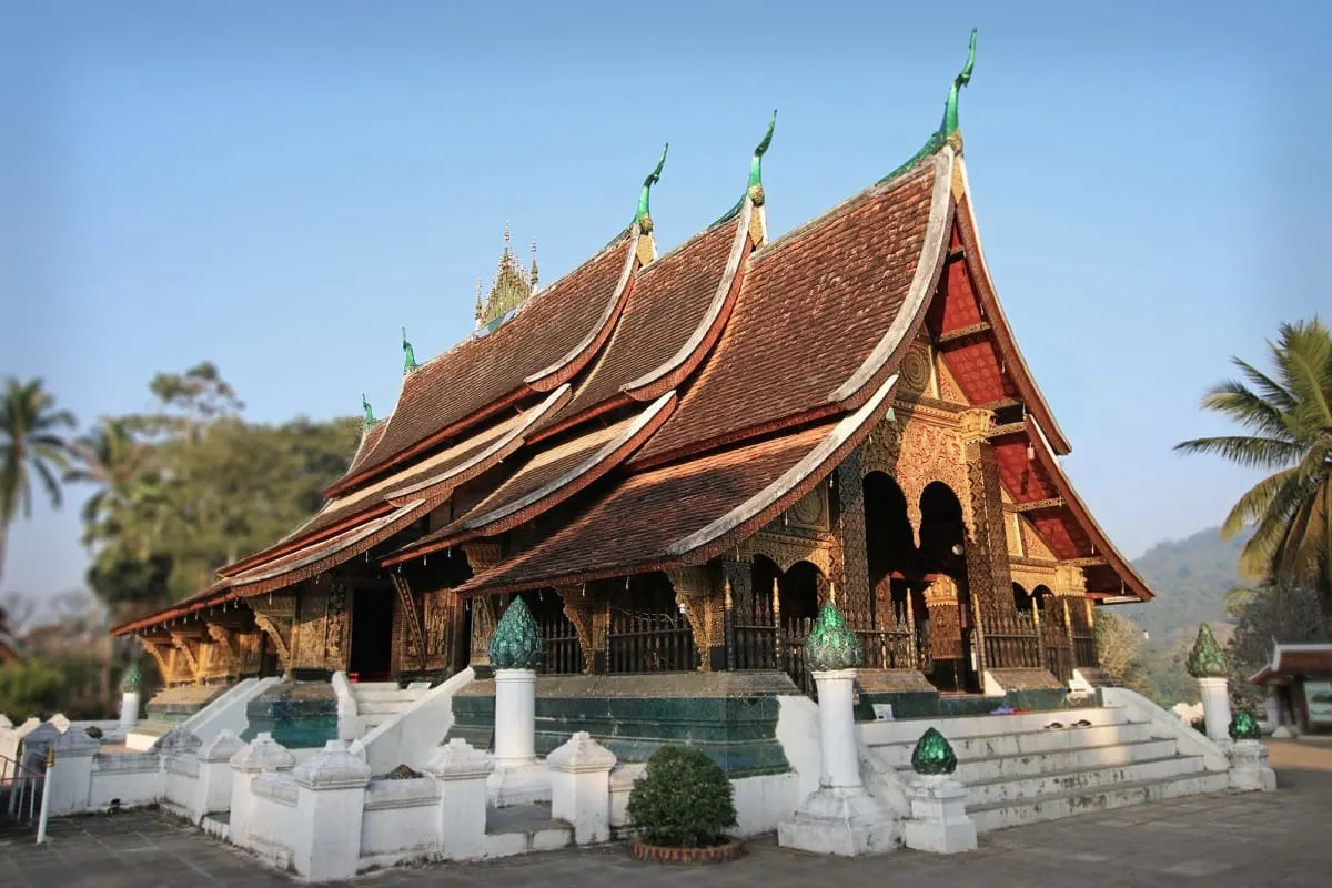 Sweeping tiered roofs of Wat Xieng Thong temple in Luang Prabang